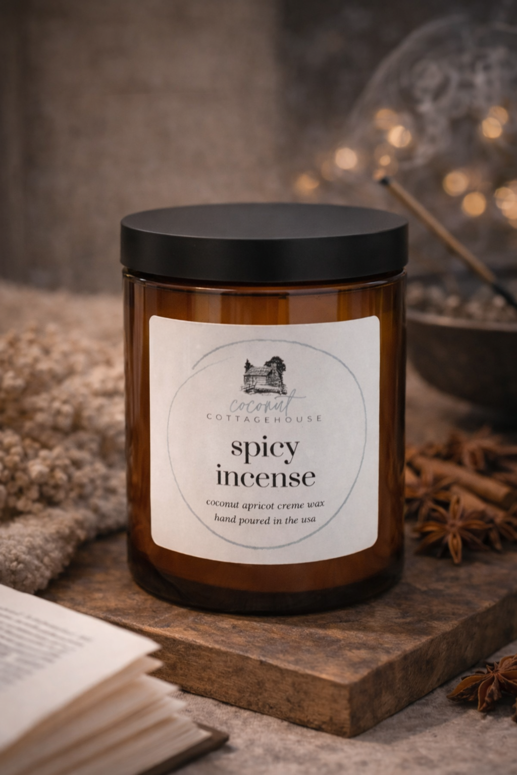 Spicy Incense Candle – Hand Poured Amber Jar with Natural Coconut Wax Blend | 50-60 Burn